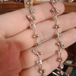 Silver Vine Statement Necklace | Sparkling Crystal Accent Choker | Nature-Inspir